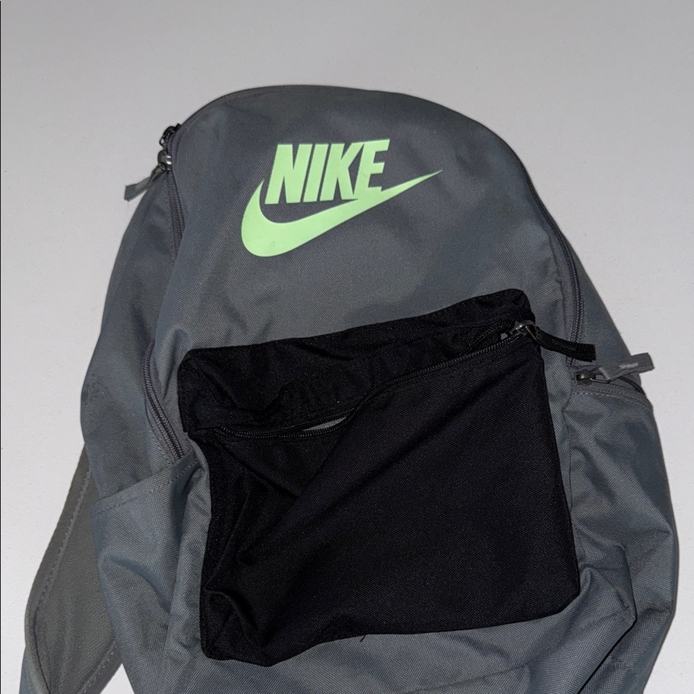 Nike Gray and Black Backpack with Green Logo